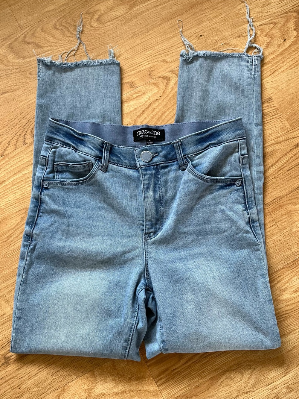 Mac & Me Women’s Light Wash Blue Denim High Rise Stretch Skinny Raw Hem Jeans